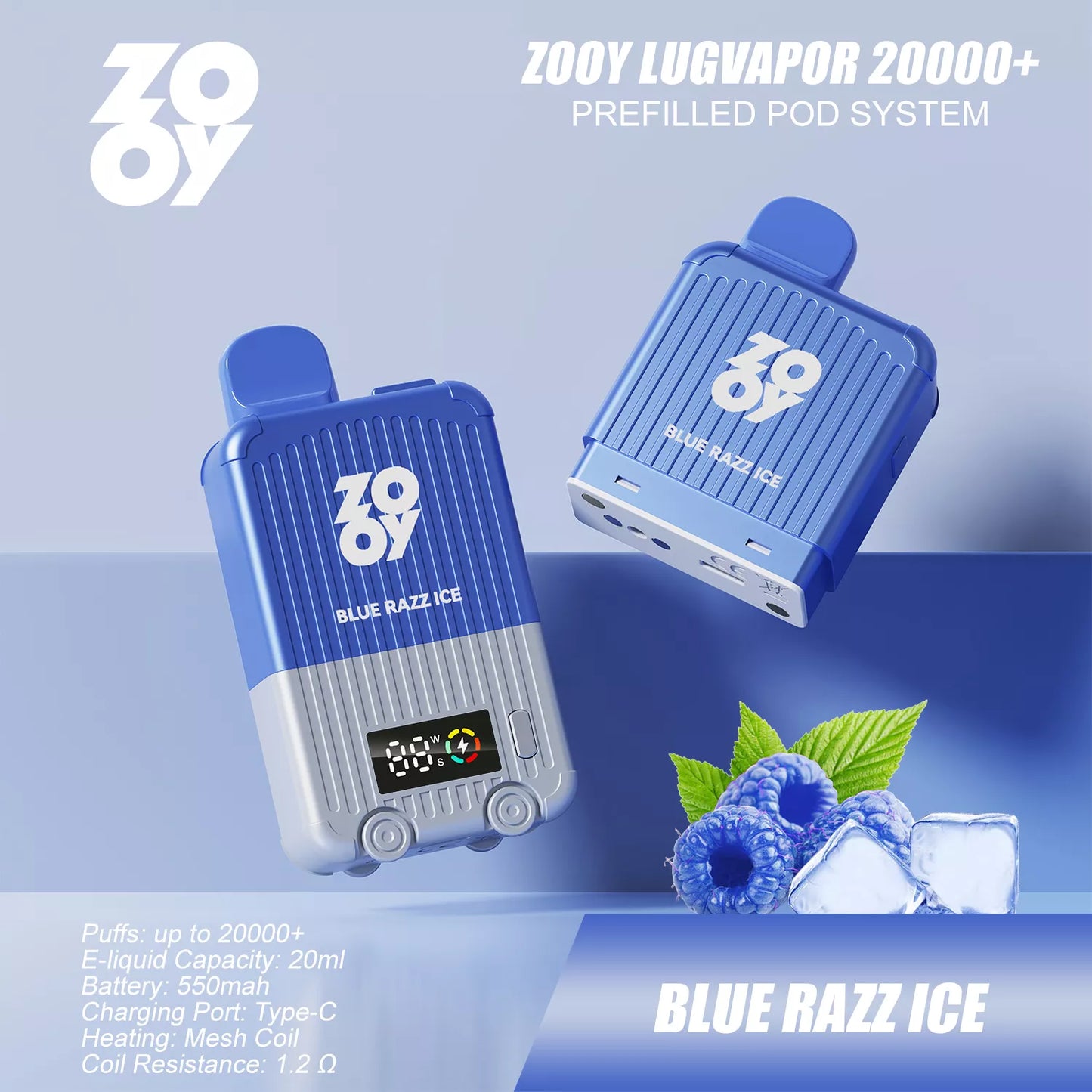 Zooy Lugvapor ~ Blue Razz ICE (Pod-System) (20k) (2%)