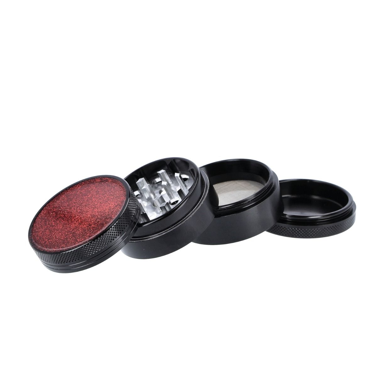 Aluminium Grinder Shiny Top – Schwarz/Rot – 4-teilig, 50 mm